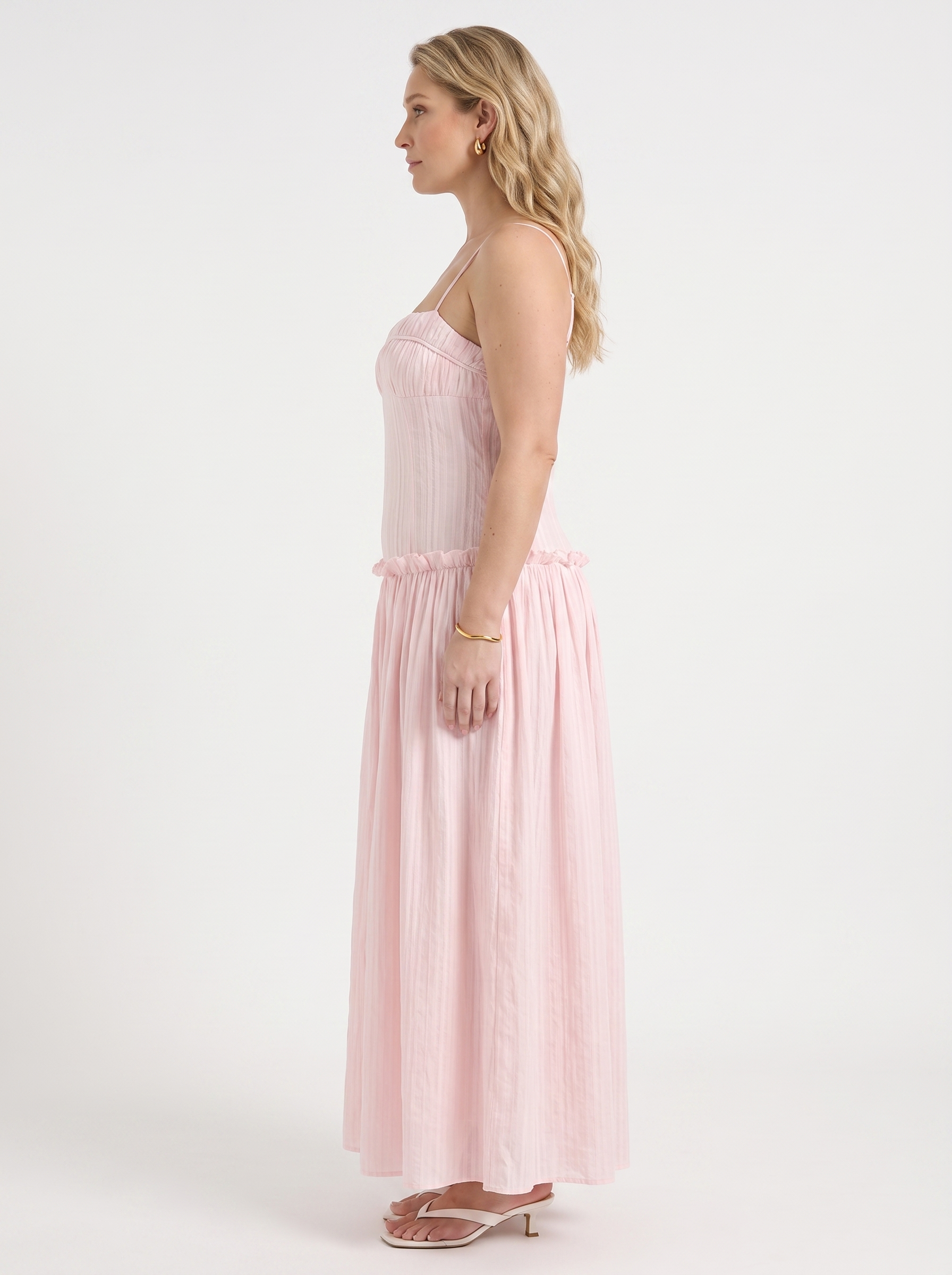 Elena Maxikleid mit Spaghettiträgern und gerafftem Oberteil