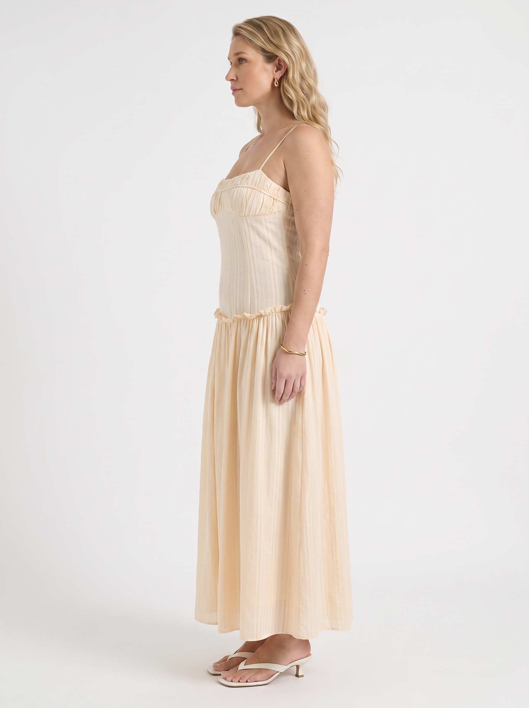 Elena Maxikleid mit Spaghettiträgern und gerafftem Oberteil