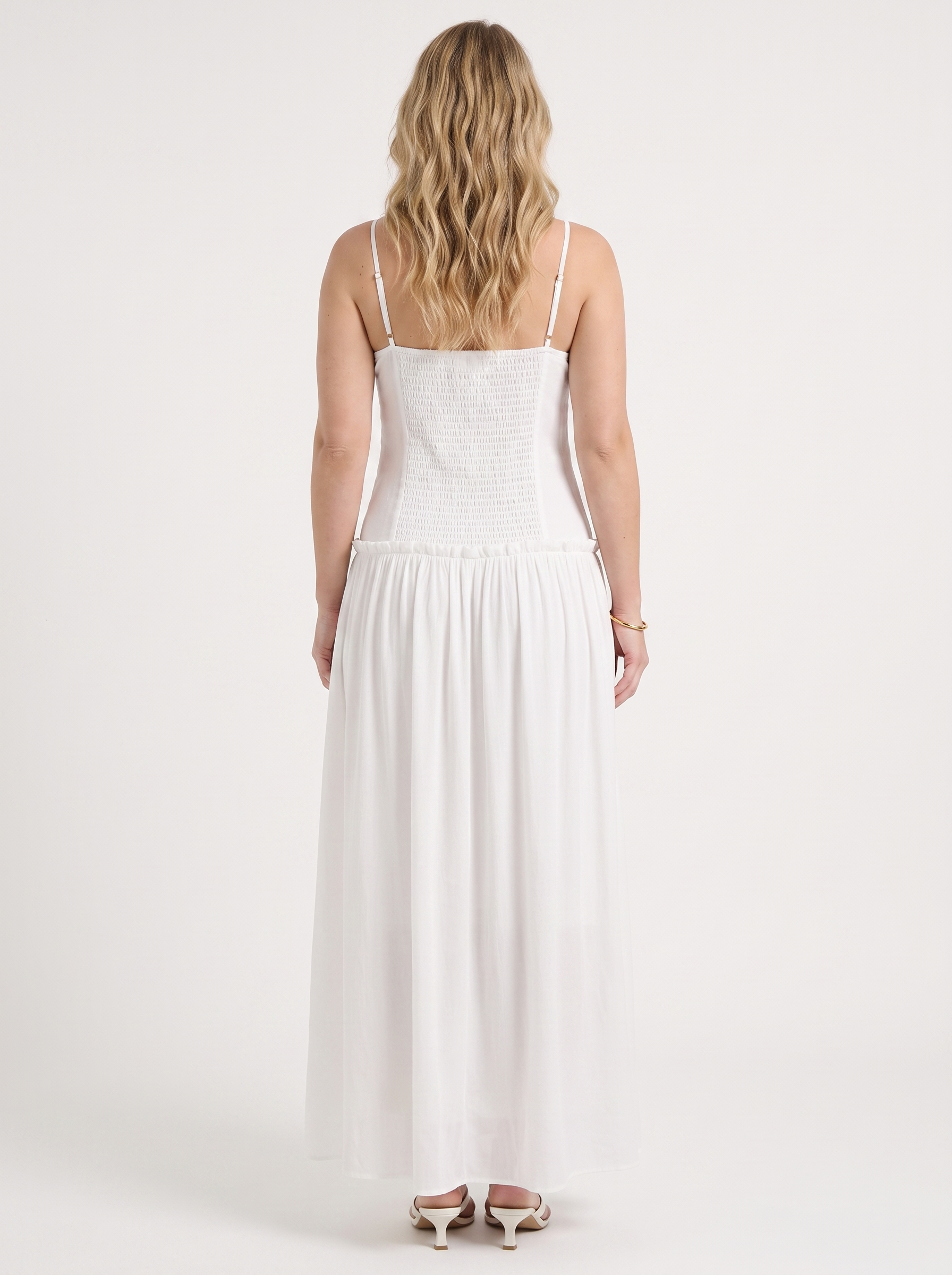 Elena Maxikleid mit Spaghettiträgern und gerafftem Oberteil