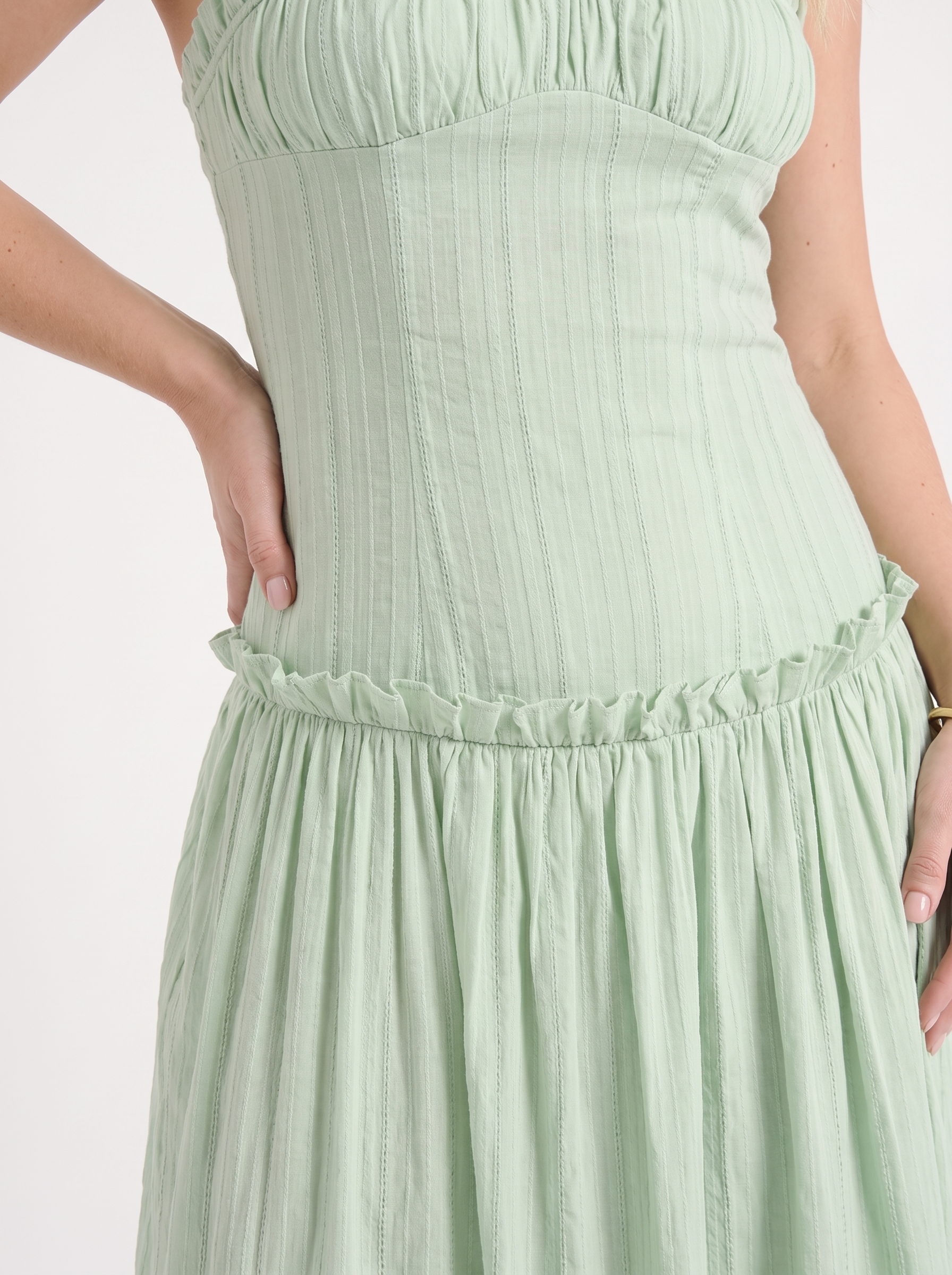 Elena Maxikleid mit Spaghettiträgern und gerafftem Oberteil