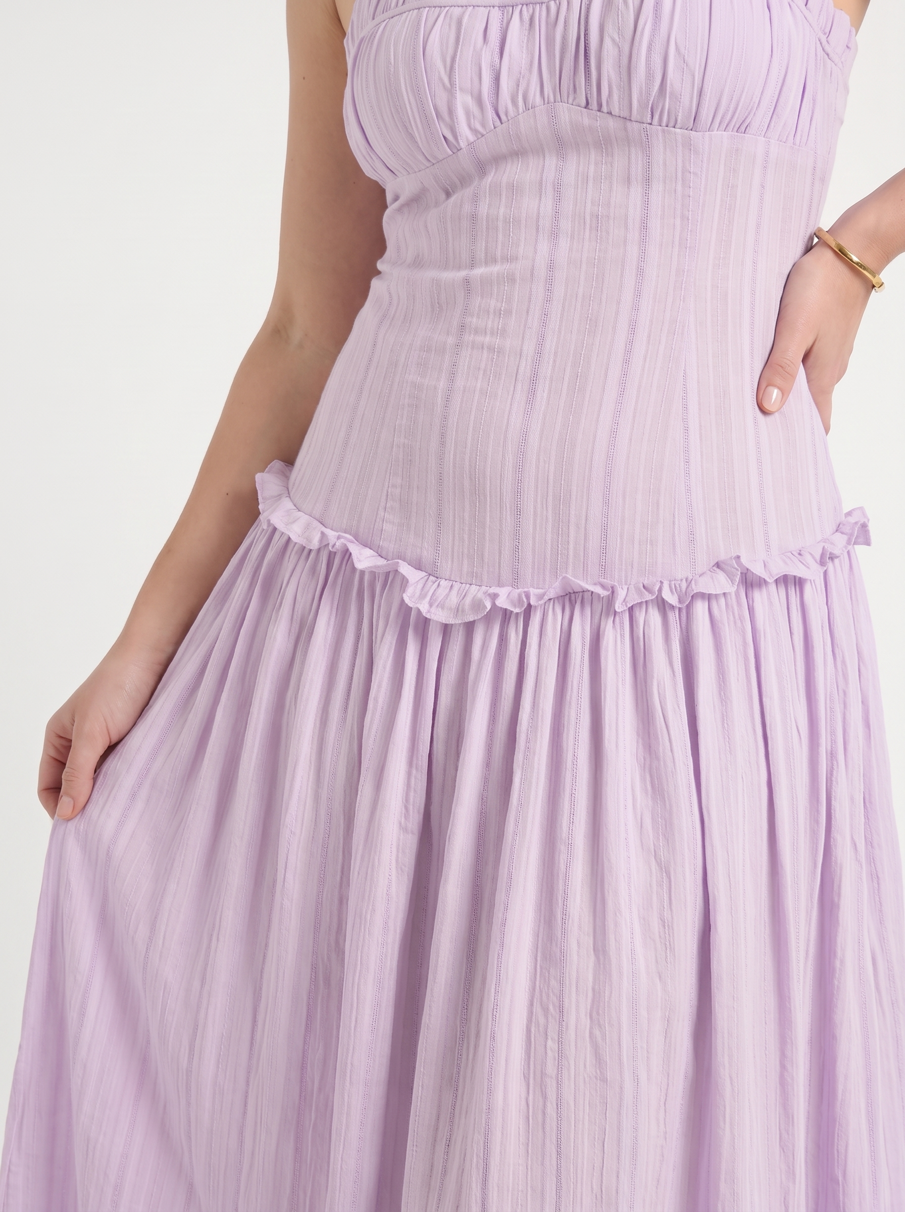 Elena Maxikleid mit Spaghettiträgern und gerafftem Oberteil
