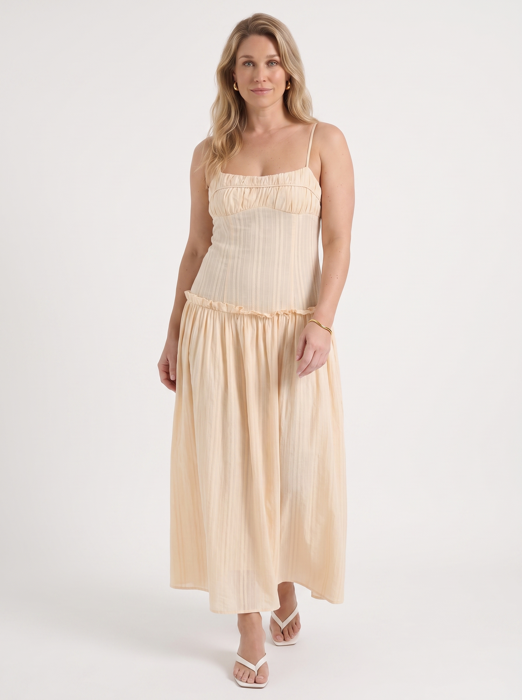 Elena Maxikleid mit Spaghettiträgern und gerafftem Oberteil