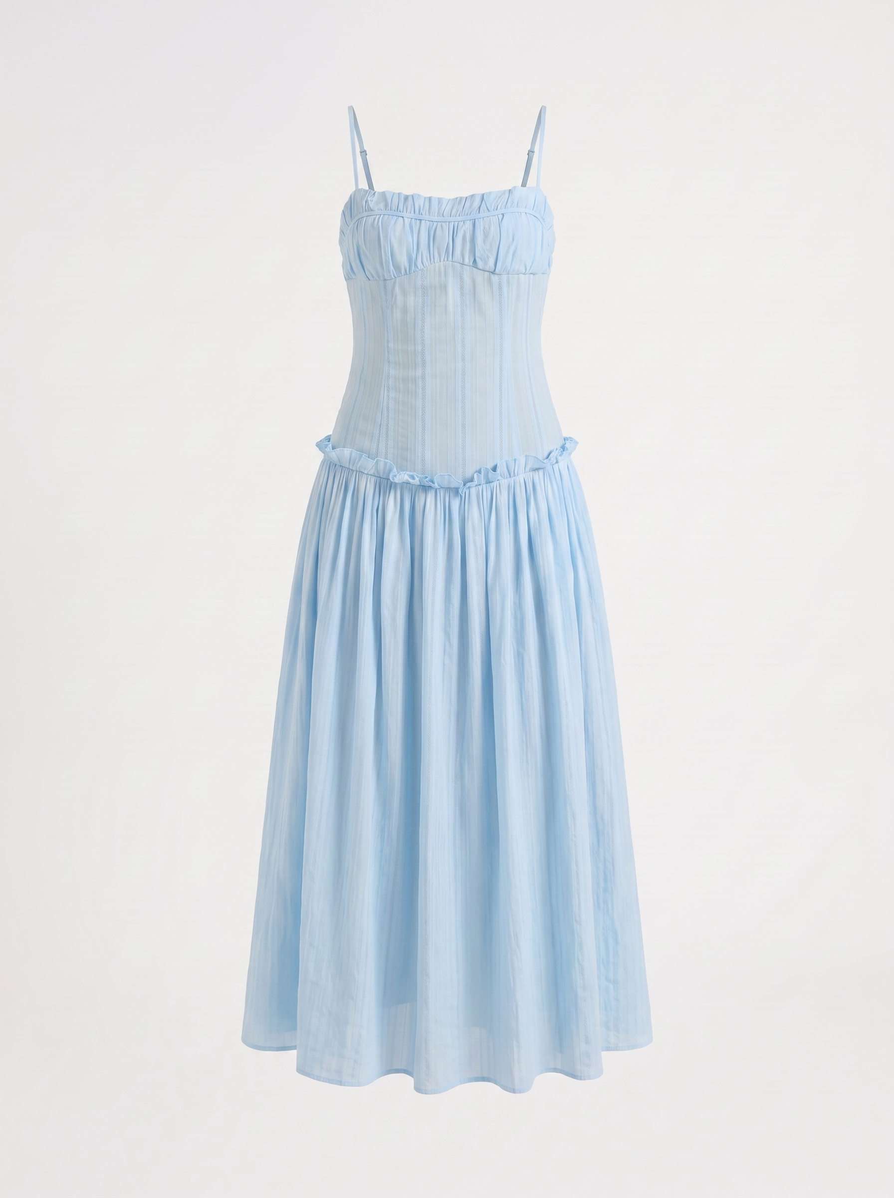 Elena Maxikleid mit Spaghettiträgern und gerafftem Oberteil
