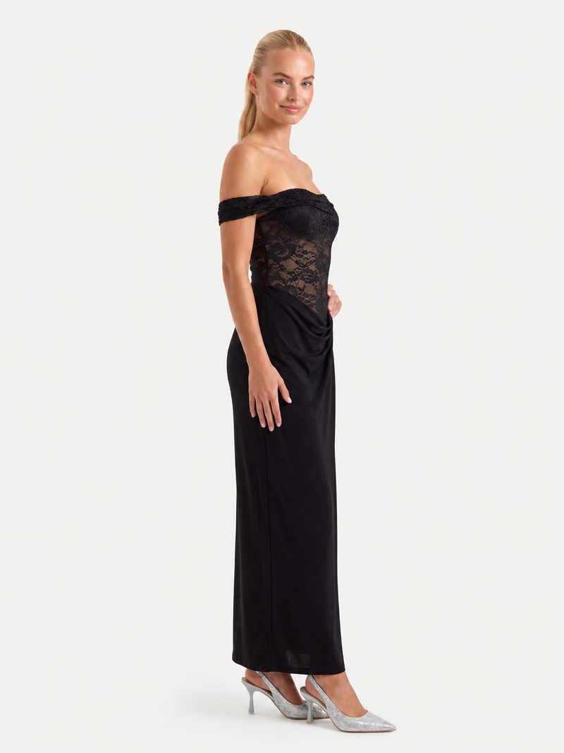 Giselle Einschulter-Spitzenkorsett-Maxikleid