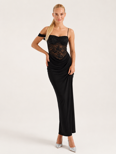 Giselle Einschulter-Spitzenkorsett-Maxikleid