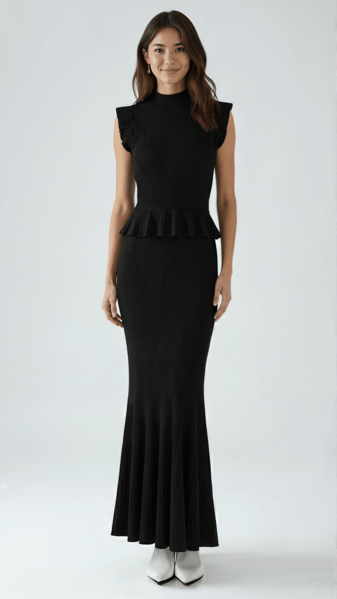 Carol Geripptes Strickoberteil mit Rüschen