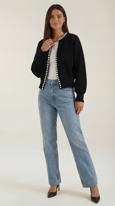 Caroline Strickjacke mit Perlenbesatz