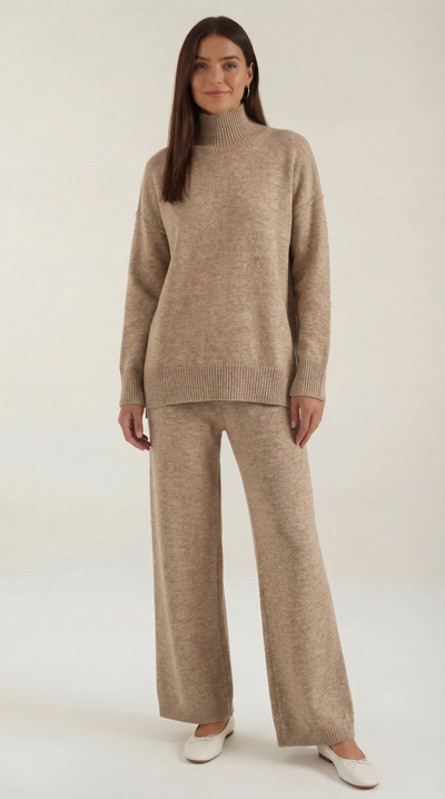 Jean gestricktes Rollkragenpullover- und Hosen-Sete