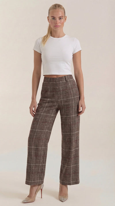 Leigh High-Waisted Karohose mit weitem Bein