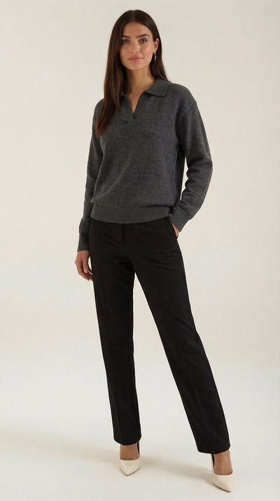 Margaret Freizeit-Polo-Pullover mit V-Ausschnitt