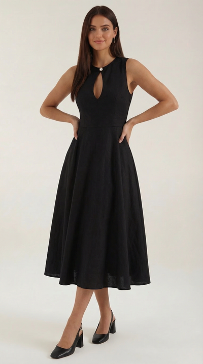 Nancy Leinen-Kleid mit Ausschnitt