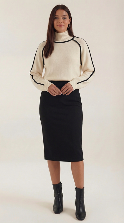 Rachel hochgeschlossene Pullover mit Kontrastpaspel