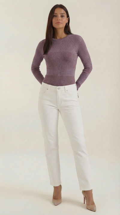 Samantha Geripptes Langarm-Top