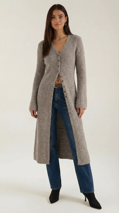 Valerie Gerippter Maxi-Cardigan mit V-Ausschnitt