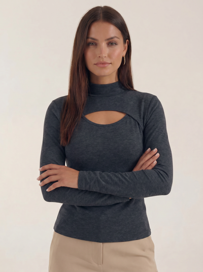 Barbara Longsleeve mit schmalem Stehkragen