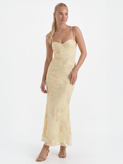 Chantal Korsett Maxi-Abendkleid mit Blumenmuster