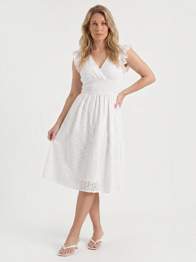 Florence Midikleid mit Lochstickerei und Rüschenträgern