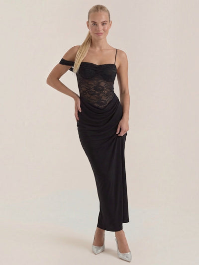 Giselle Einschulter-Spitzenkorsett-Maxikleid