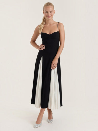 Goldie Midikleid mit zweifarbigem Plisseerock