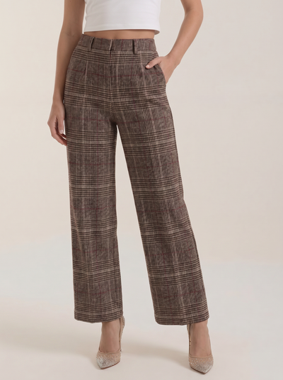 Leigh High-Waisted Karohose mit weitem Bein