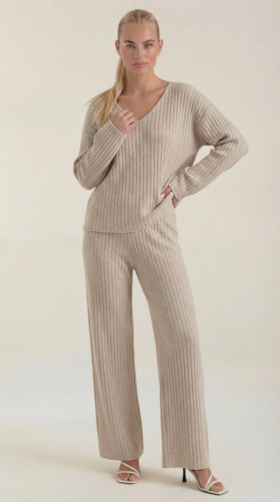 Matilda Geripptes V-Ausschnitt Strick-Set