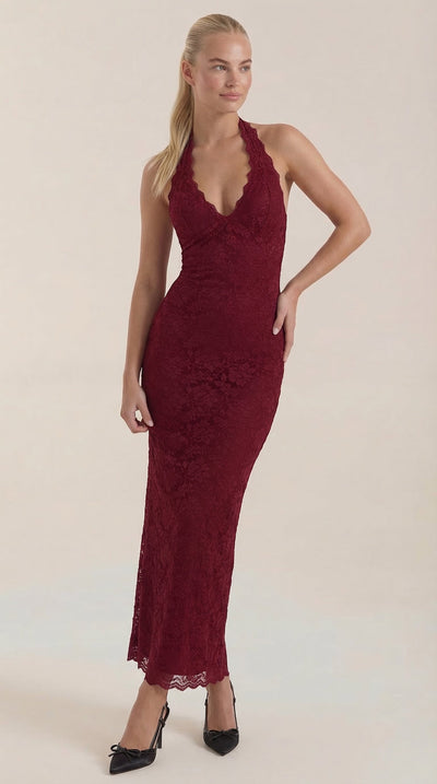 Roxanne Spitzen-Halter-Maxikleid