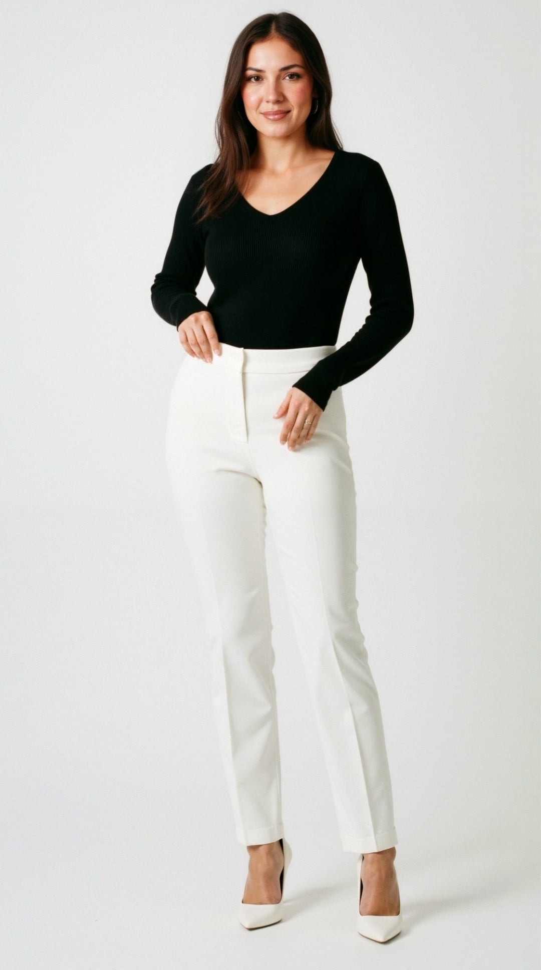 Michelle gerippter Pullover mit V-Ausschnitt